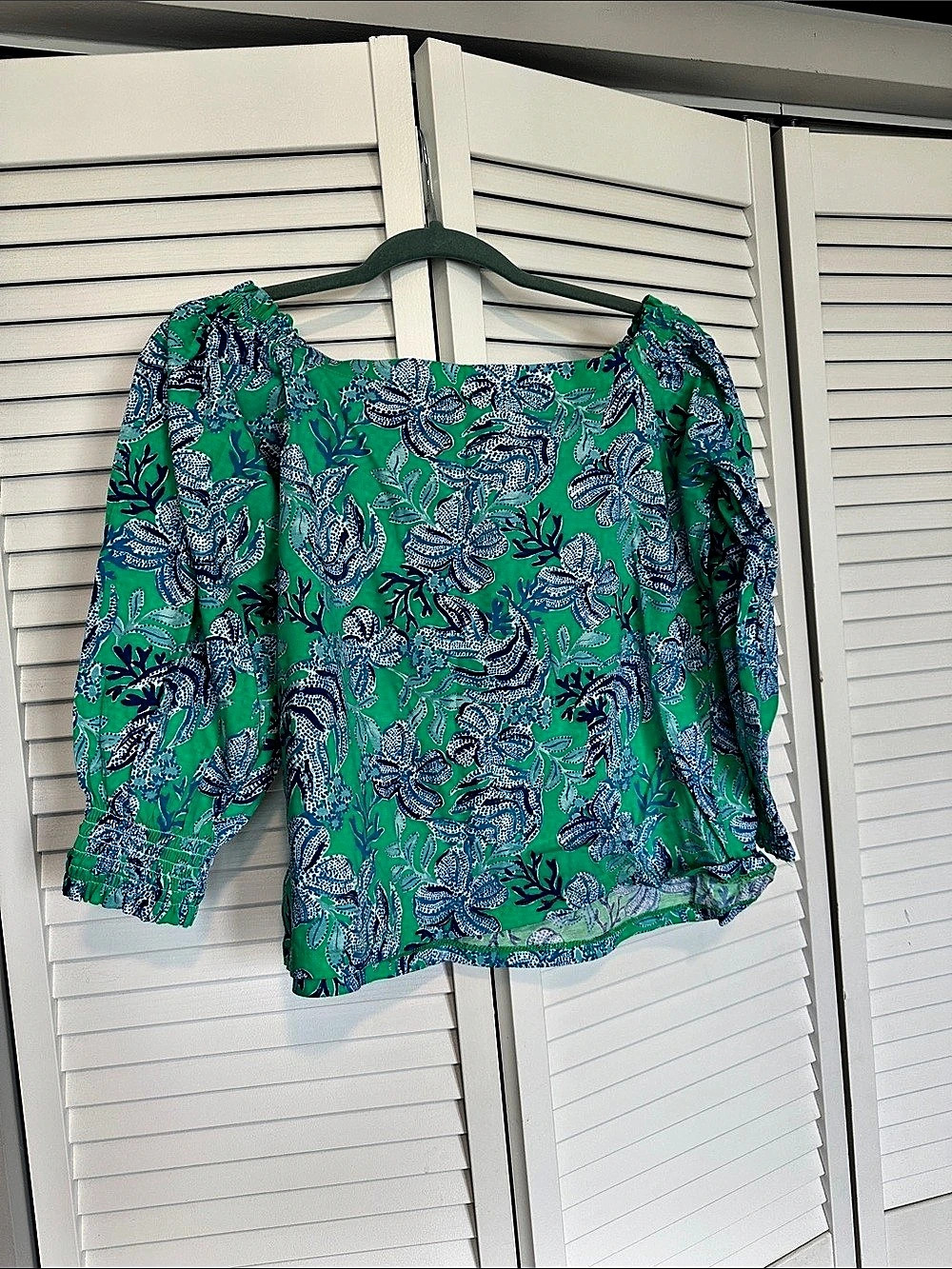 Lilly Pulitzer Maryellen Off-The-Shoulder Top Green & Blue Small